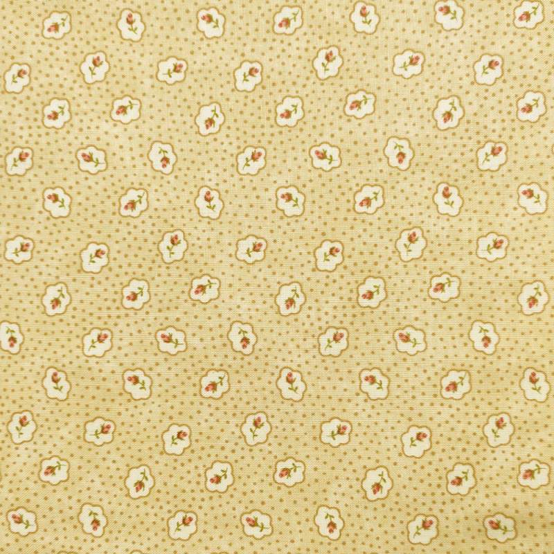 Tessuto giallo crema con pois nocciola e piccole rose - Moda Fabrics Rambling Rose