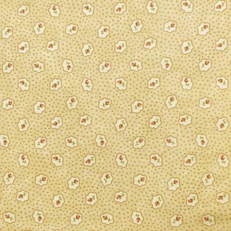 Tessuto giallo crema con pois nocciola e piccole rose - Moda Fabrics Rambling Rose
