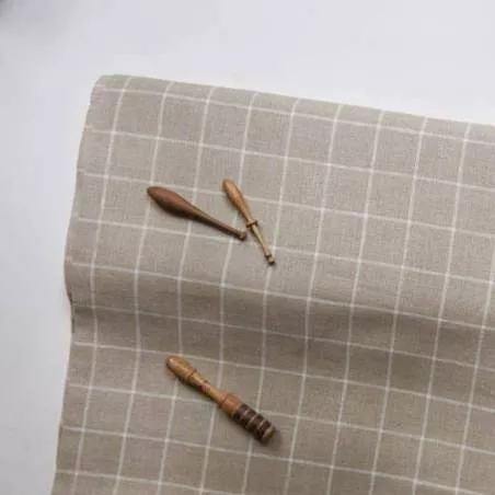 Tessuto Graziano 100% Lino a Fili Contati con Quadrati Bianchi - h 180 cm