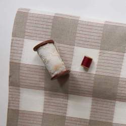 Lino da Ricamo a Fili Contati, Beige a quadri bianchi e righe rosse, alto 180 cm - Graziano