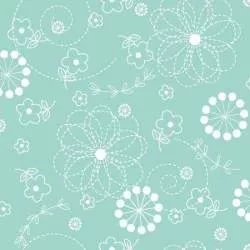Maywood Studio 108 Wide Back Teal Doodles, Tessuto per Retro Quilt Verde Acqua con Ghirigori e fiori in bianco