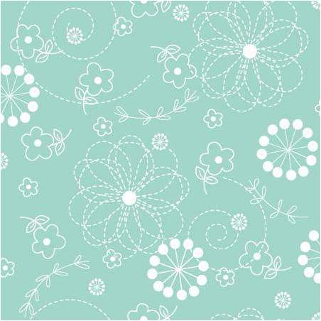 Maywood Studio 108 Wide Back Teal Doodles, Tessuto per Retro Quilt Verde Acqua con Ghirigori e fiori in bianco Maywood Studio - 