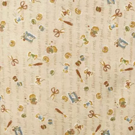 Tessuto beige con scritte e disegni di cucito - Daiwabo Sweet Diary