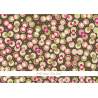 Tessuto marrone con pois e sfere verdi e fucsia - Green Pop Dots Picnic Parade