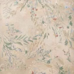 Tessuto Beige con Erbe e Fiori di Campo in azzurro e verde acqua - Botanical Garden Handworks