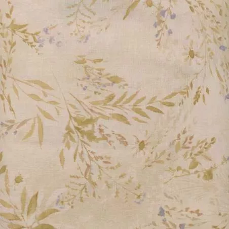 Tessuto Crema con Erbe e Fiori di Campo in verde muschio - Botanical Garden Handworks