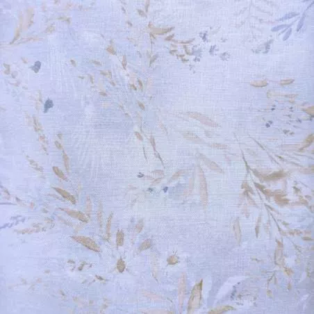 Tessuto Azzurro con Erbe e Fiori di Campo in colori delicati - Botanical Garden Handworks