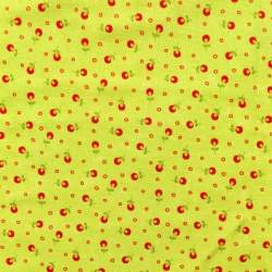 Tessuto Verde con Fiori Rossi stilizzati - Block Party, Moda Fabrics South Sea Import - 1