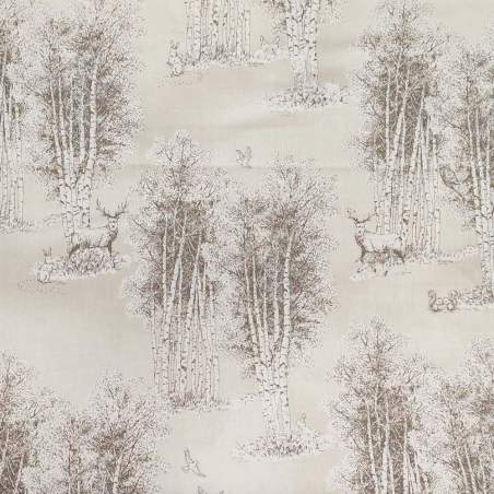Tessuto beige chiaro con alberi e animali del bosco - Wildwood Grace, Robert Kaufman