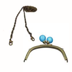 Chiusura Clutch Curva per borse, in oro antico con Perle Azzurre - 13 cm Stim Italia srl - 1