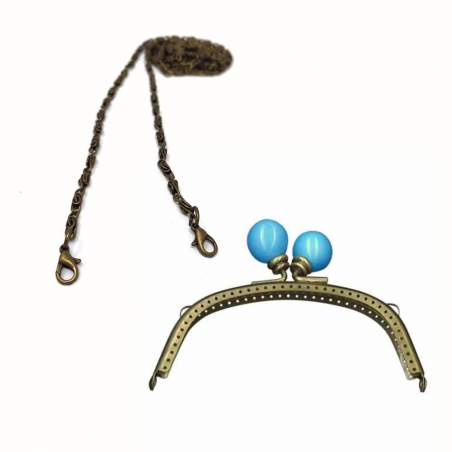 Chiusura da 13 cm con sfere azzurre e catenina da 112 cm - Clutch in metallo per borse, Bohin Stim Italia srl - 1