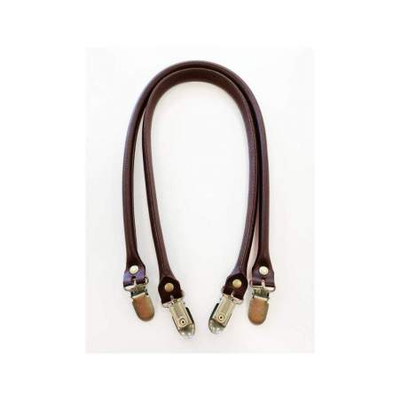 Coppia di manici da 60 cm in ecopelle marrone con clip