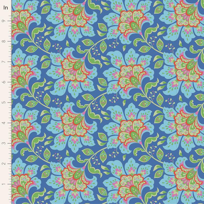 Tilda Bloomsville Flowermarket Blueberry - Tessuto Blu Mirtillo con mercato dei fiori Tilda Fabrics - 2