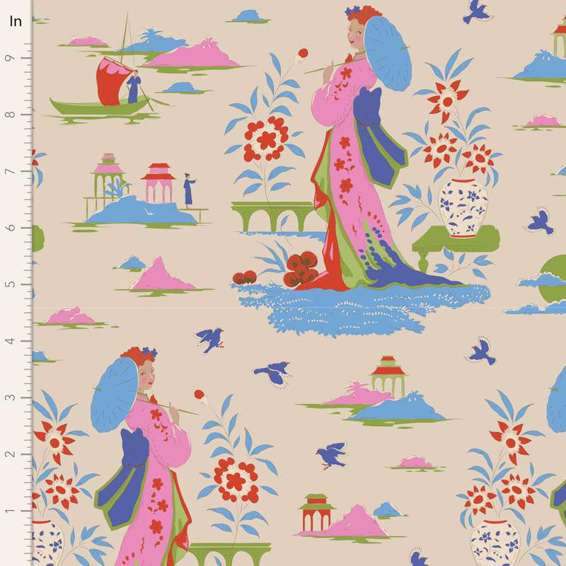 Tilda Bloomsville Garden Vista Dove - Tessuto Bianco Colomba con donne giapponesi Tilda Fabrics - 2