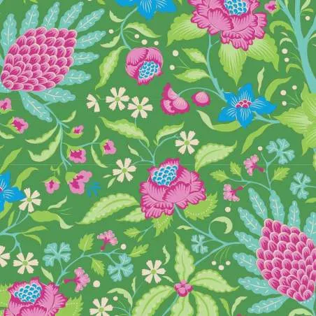 Tilda Bloomsville Flowertangle Green - Tessuto Verde con Grovigli di Fiori