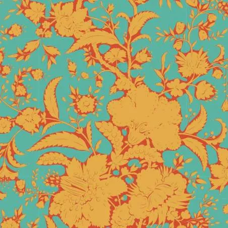 Tilda Bloomsville Abloom Turquoise - Tessuto Turchese e Arancione fiorato Tilda Fabrics - 1