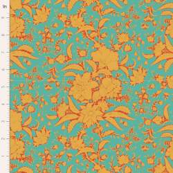 Tilda Bloomsville Abloom Turquoise - Tessuto Turchese e Arancione fiorato Tilda Fabrics - 2