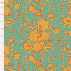 Tilda Bloomsville Abloom Turquoise - Tessuto Turchese e Arancione fiorato Tilda Fabrics - 2