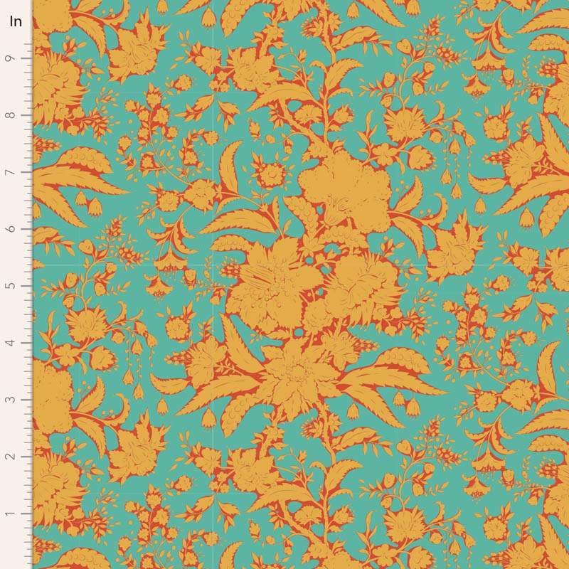 Tilda Bloomsville Abloom Turquoise - Tessuto Turchese e Arancione fiorato Tilda Fabrics - 2