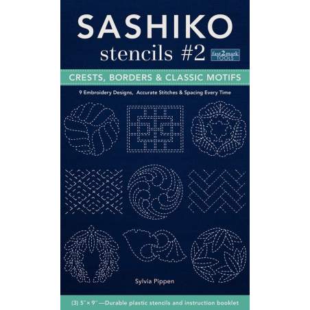 Sashiko Stencils N.2, 9 embroidery designs 3" x 5", accurate stitches & spacing every time by Sylvia Pippen
