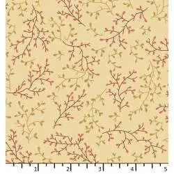 Tessuto Giallo Senape con rametti - EQP Forever, Twirling Twigs Sand