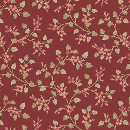 Cocoa Pink Flower Vine Oxide, Tessuto Rosso ruggine con viticci fioriti - Edyta Sitar