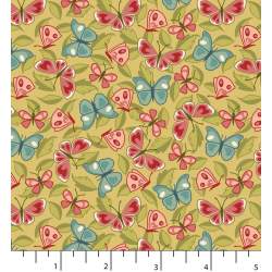 Tessuto Verde Pera con Fiori e Farfalle - EQP Back & Forth, Butterflies Pear Ellie's Quiltplace Textiles - 1