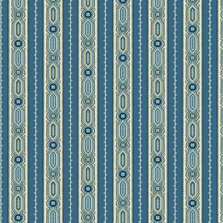 Cocoa Blue Moss Royal, tessuto blu con greche verticali - Edyta Sitar Andover Fabrics - 1