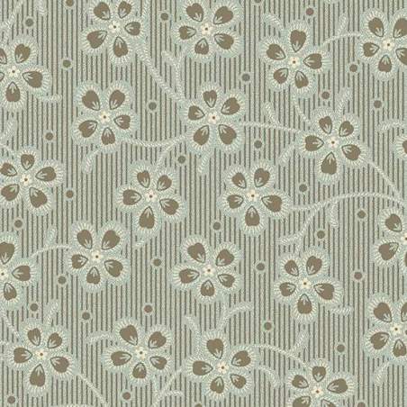 Cocoa Blue Columbine Sand, tessuto beige con fiori tortora - Edyta Sitar