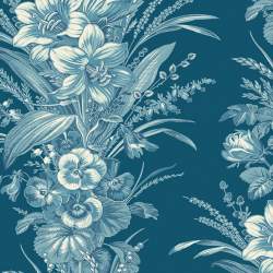 Cocoa Blue Amaryllis Liberty, tessuto blu con grandi fiori azzurri - Edyta Sitar Andover - 1