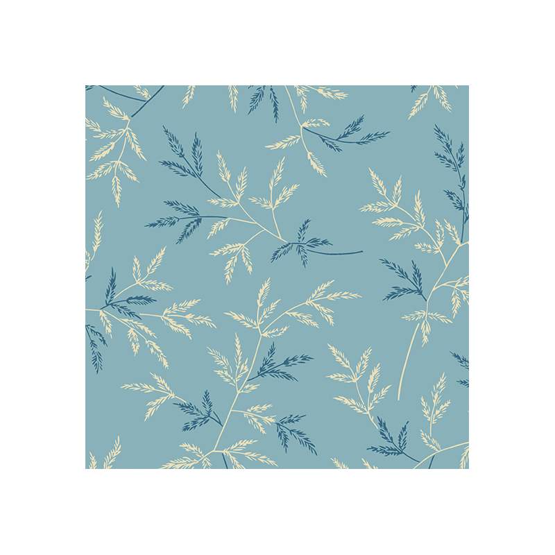 Cocoa Blue Juniper Slate Blue, tessuto azzurro con rametti crema- Edyta Sitar Andover Fabrics - 1