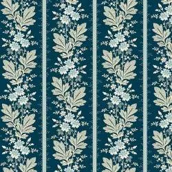 Cocoa Blue Magnolia Indigo, tessuto indaco con greche verticali - Edyta Sitar Andover Fabrics - 1