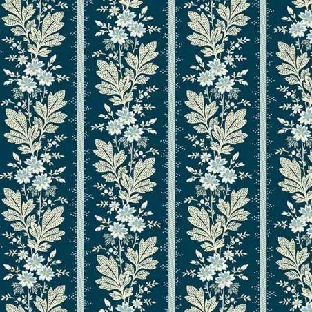 Cocoa Blue Magnolia Indigo, tessuto indaco con greche verticali - Edyta Sitar Andover Fabrics - 1