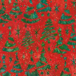 Artisan Batiks: Christmastime Holiday, Tessuto Rosso con Alberi di Natale Verdi - Robert Kaufman Robert Kaufman - 1