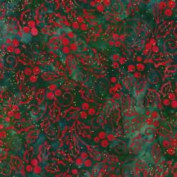 Artisan Batiks: Christmastime Holly, Tessuto Verde con Agrifoglio Rosso - Robert Kaufman Robert Kaufman - 1