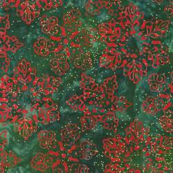 Artisan Batiks: Christmastime Holly, Tessuto Verde con Fiocchi di Neve Rossi - Robert Kaufman Robert Kaufman - 1