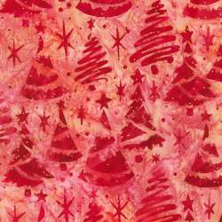 Artisan Batiks: Christmastime Strawberry, Tessuto Rosso Fragola con Alberi di Natale - Robert Kaufman Robert Kaufman - 1