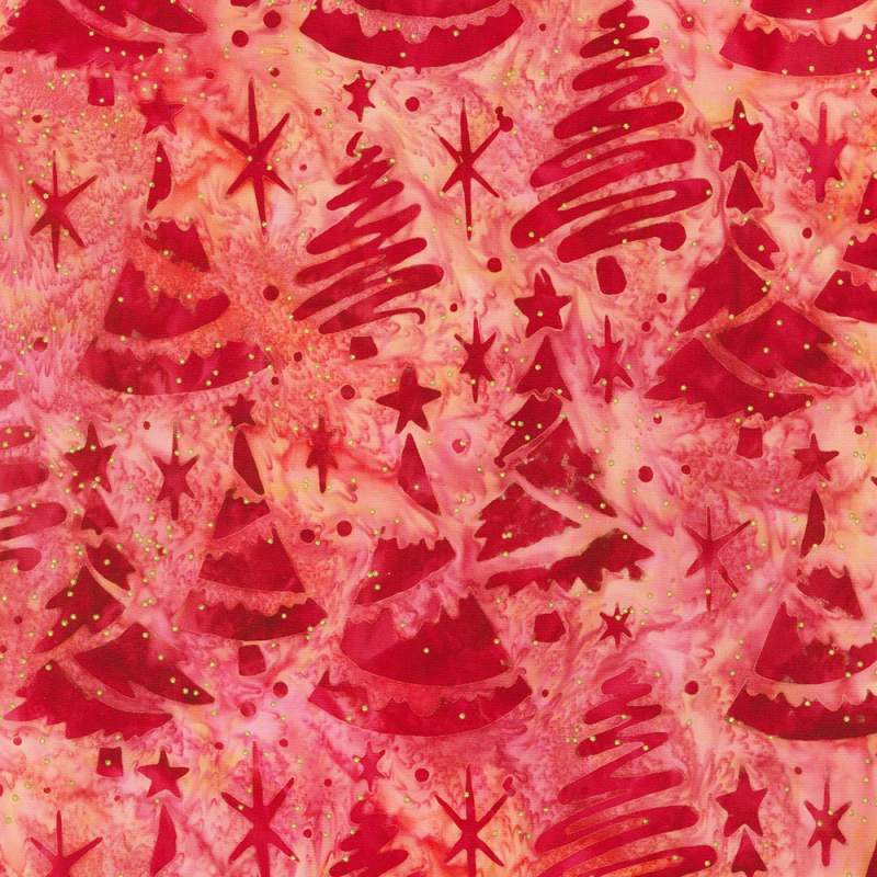 Artisan Batiks: Christmastime Strawberry, Tessuto Rosso Fragola con Alberi di Natale - Robert Kaufman Robert Kaufman - 1 Artisan Batiks: Christmastime Strawberry, Tessuto Rosso Fragola con Alberi di Natale - Robert Kaufman Robert Kaufman - 1