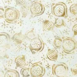 Artisan Batiks: Christmastime Sugar, Tessuto Bianco Panna con Palline di Natale - Robert Kaufman