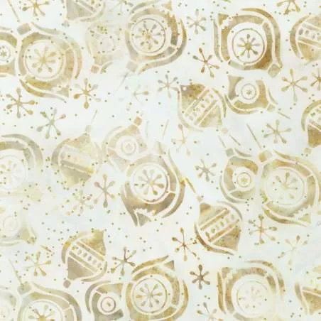 Artisan Batiks: Christmastime Sugar, Tessuto Bianco Panna con Palline di Natale - Robert Kaufman