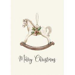 Merry Christmas con Cavallino a Dondolo- Stampa su Tessuto