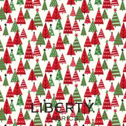 Deck the Halls Yuletide Cheer Happy Forest, Tessuto Verde e Rosso Alberi di Natale - Liberty Fabrics