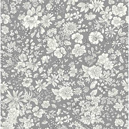 Emily Belle Neutrals Lead, Tessuto Grigio Piombo a fiori bianchi - Liberty Fabrics