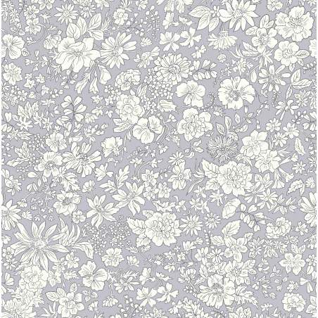 Emily Belle Neutrals Steel, Tessuto Grigio Acciaio a fiori bianchi - Liberty Fabrics