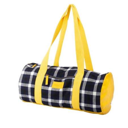 BOHIN- Borsa TRICOT- Porta lavoro per la maglia con motivo scozzese - Giallo e blu scuro