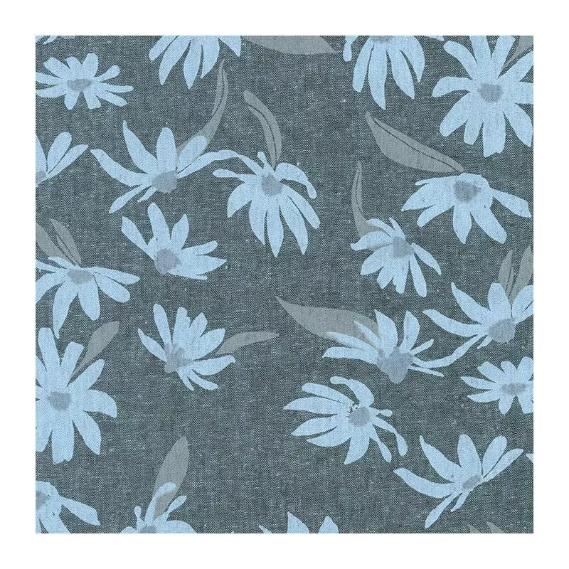 Around the Bend Shale, Tessuto grigio con margherite azzurre - Robert Kaufman