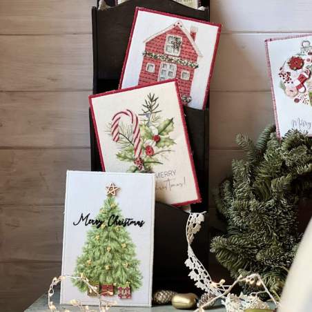 Cartoline Tessili - Kit completo per realizzare 3 Cartoline tessili Natalizie