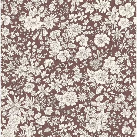 Emily Belle Jewel Tones Chocolate, Tessuto Cioccolato a fiori bianchi - Liberty Fabrics
