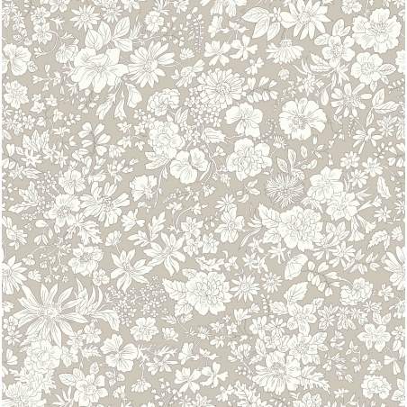 Emily Belle Neutrals Oatmeal, Tessuto color Avena a fiori bianchi - Liberty Fabrics