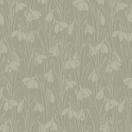 Snowdrop Spot Lichen, Tessuto Verde Lichene con Bucaneve tono su tono - Liberty Fabrics